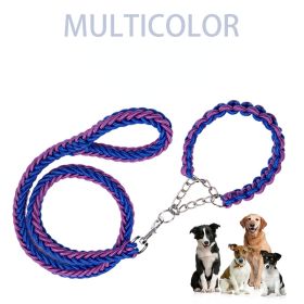 Eight-strand nylon braided dog collar leash dog chain impact blasting chain pet leash (Specification (L * W): L, colour: Red and blue)